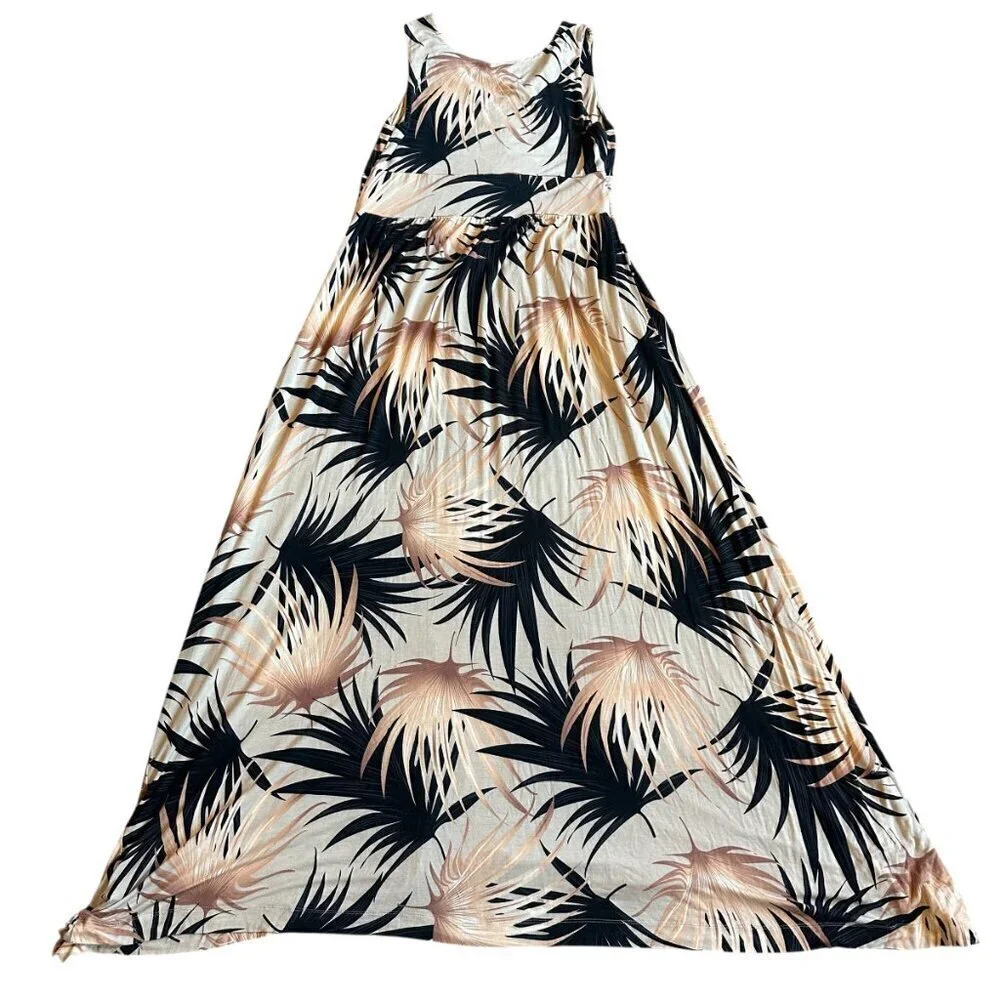 Soft Surroundings Tropical Print Sleeveless Dress Neutral Size Medium Women's